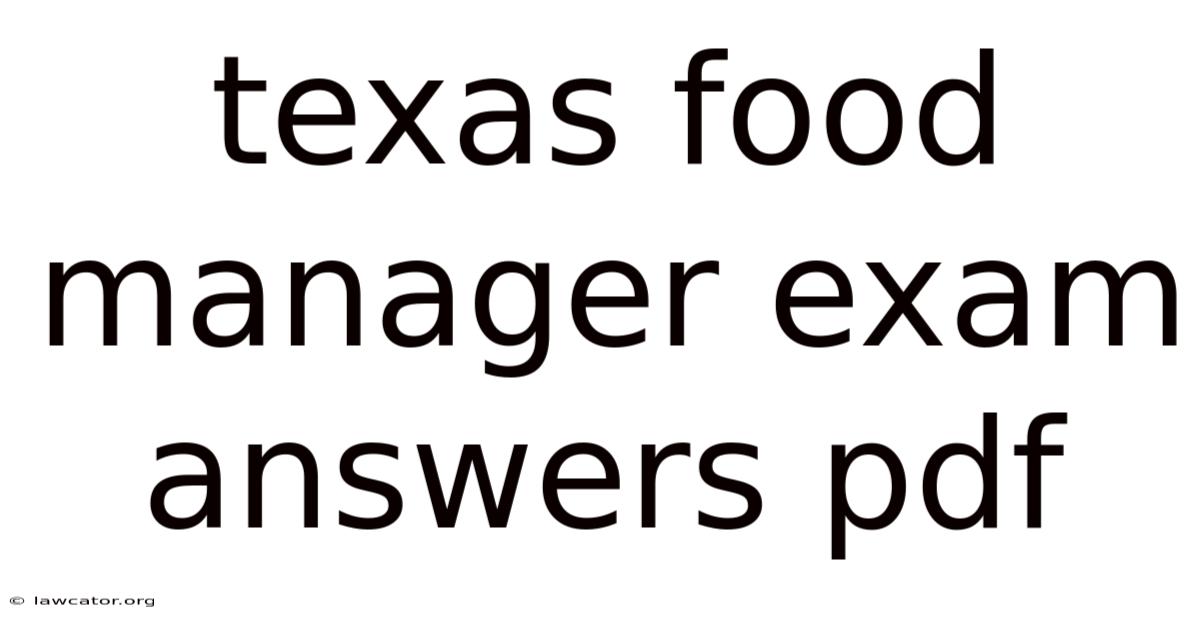 Texas Food Manager Exam Answers Pdf
